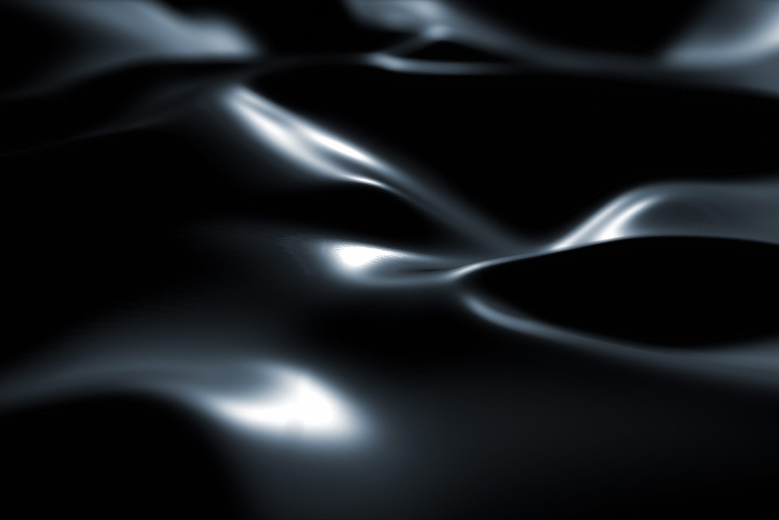 Dark surface with reflections. Smooth minimal black waves background. Blurry silk waves. Minimal soft grayscale ripples flow